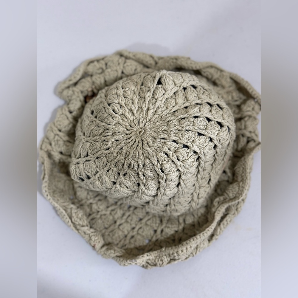 Hand-Crocheted Bucket Hat in Light Beige - Women's Summer Hat